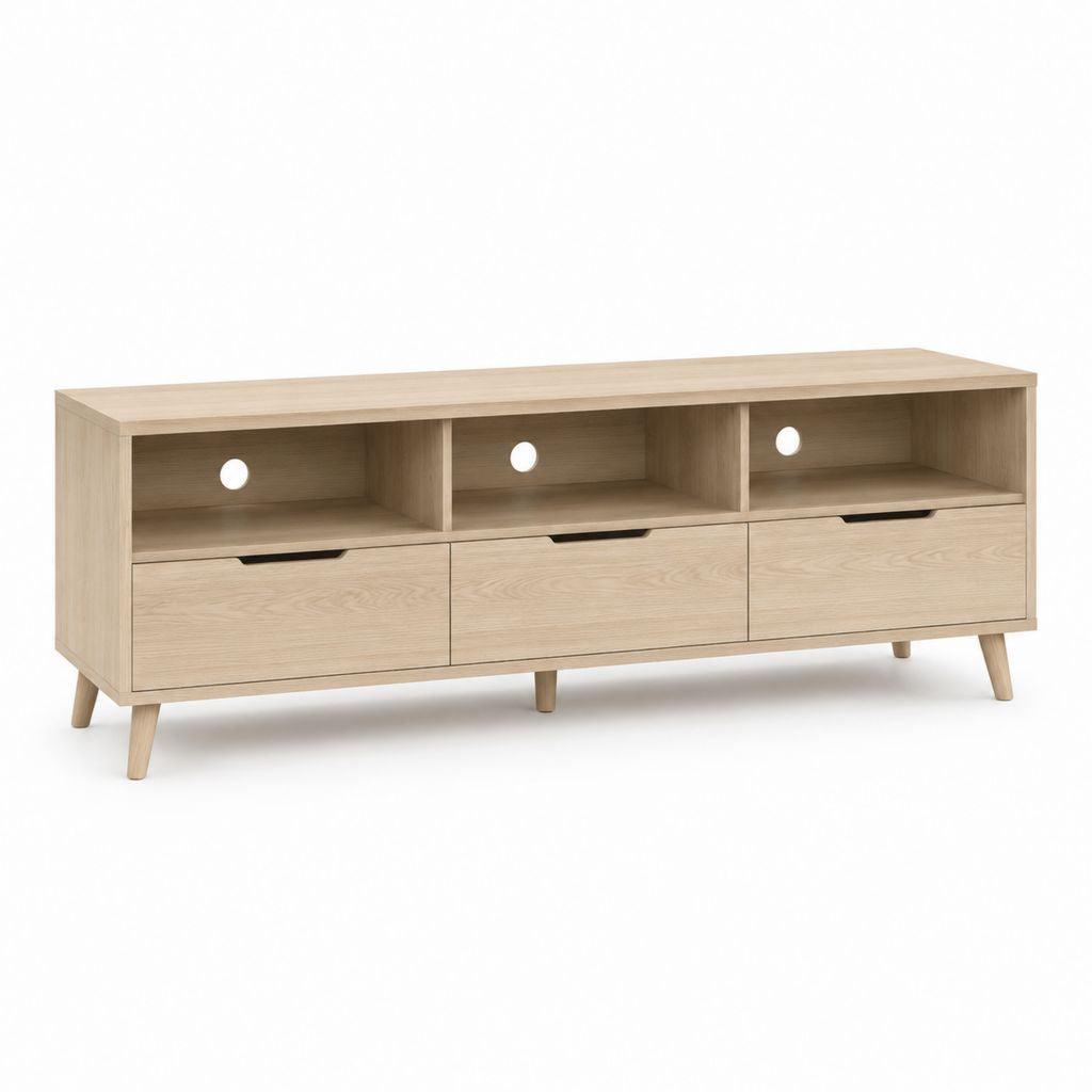 Mobile TV con 3 cassetti rovere chiaro in pannello truciolare rettangolare 180 x 40 x 70 cm