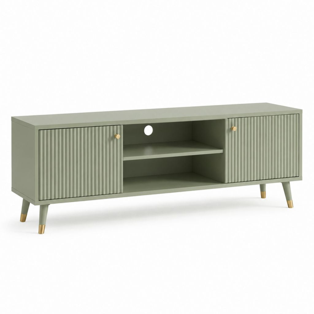 Mobile TV con 2 ante verde salvia in MDF 140 x 40 x 60 cm