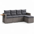 Set divano da giardino modulare 4 posti grigio in rattan PE con pouf e tavolino laterale 250 x 70 x 65 cm