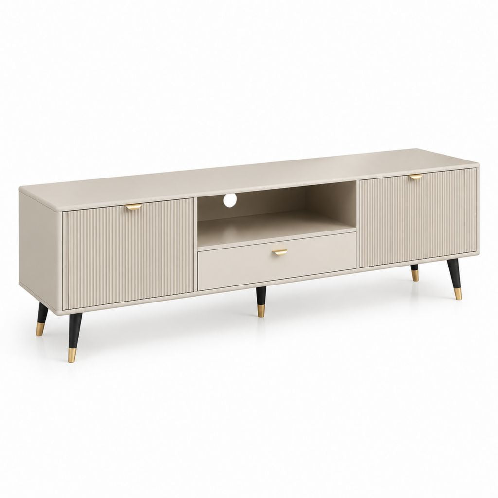 Mobile TV beige in MDF con ante scanalate 180 x 40 x 55 cm