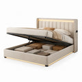 Letto contenitore matrimoniale beige in poliestere con LED 160 x 200 cm