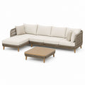 Set divano da giardino angolare beige in polietilene e alluminio con tavolino rettangolare 260 x 170 x 75 cm