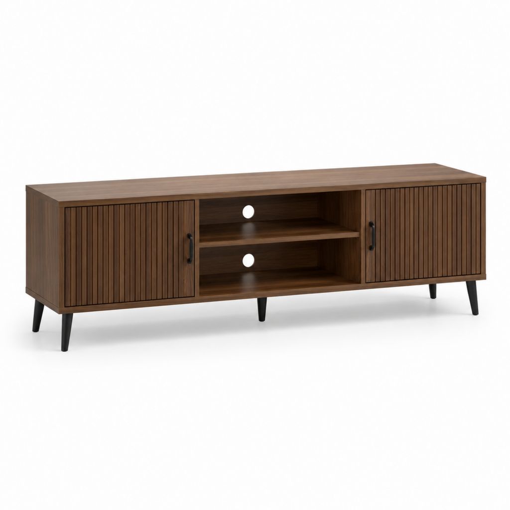 Mobile TV basso noce in MDF rettangolare con 2 ante e passacavi 180 x 40 x 60 cm