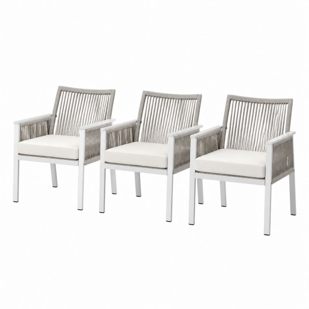 Set 3 poltrone da giardino con braccioli grigio chiaro in alluminio e corda PP 57 x 60 x 85 cm