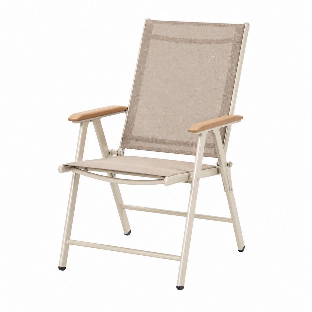 Sedia da giardino pieghevole reclinabile beige in acciaio e textilene 58 x 65 x 108 cm