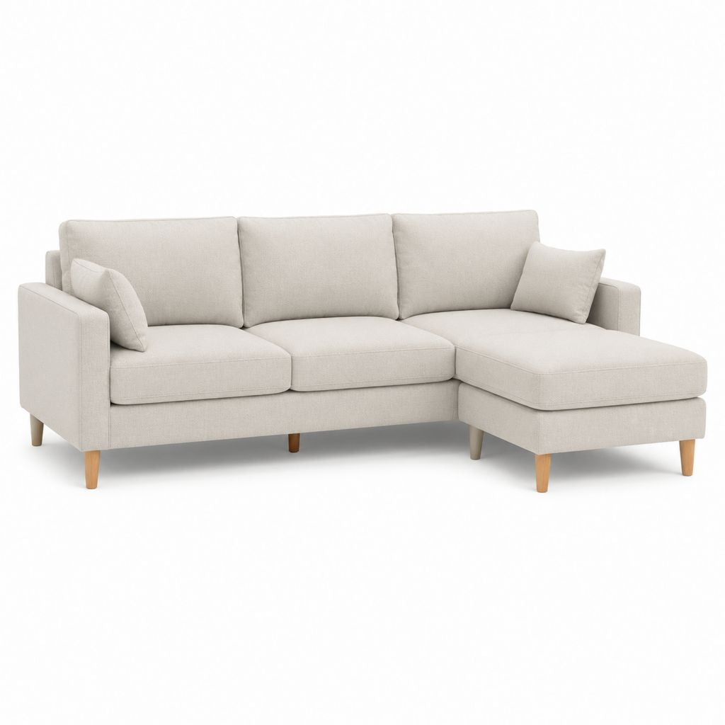 Divano angolare 3 posti con chaise longue destra beige in poliestere 238 x 150 x 85 cm