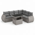 Set divano da giardino angolare 5 posti grigio in rattan PE con tavolo regolabile 220 x 220 x 85 cm