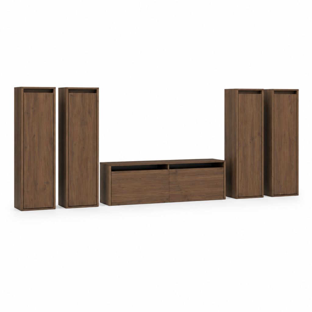 Parete attrezzata TV 5 pezzi noce in pannello MDF 300 x 40 x 180 cm