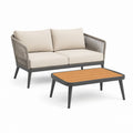 Set divano da giardino 2 posti con tavolino beige antracite e marrone in alluminio 133 x 74 x 78 cm