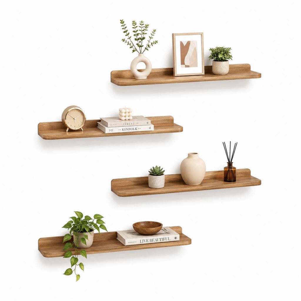 Set di 4 mensole da parete marrone in legno massello 60 x 15 x 10 cm