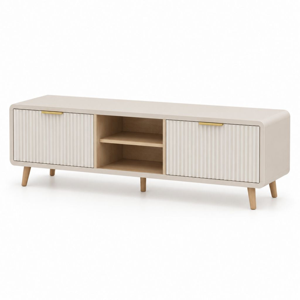 Mobile porta TV beige in MDF con ante scanalate 160 x 40 x 55 cm