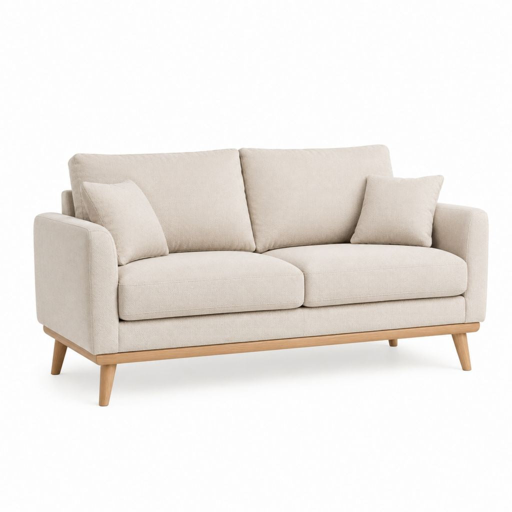 Divano 2 posti beige in poliestere con piedi in legno massello 160 x 85 x 83 cm