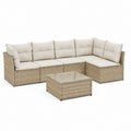 Set divani da giardino angolare 6 pezzi beige in rattan PE e acciaio 210 x 140 x 70 cm