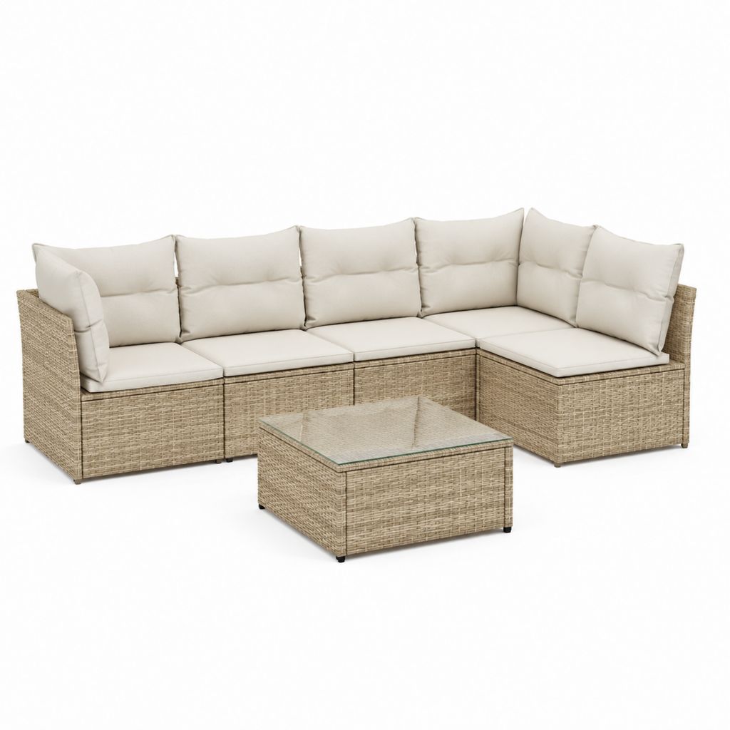 Set divani da giardino angolare 6 pezzi beige in rattan PE e acciaio 210 x 140 x 70 cm