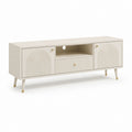 Mobile TV Crema in MDF Laccato Rettangolare con 2 Ante 1 Cassetto 160 x 40 x 60 cm