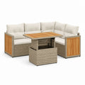 Set salotto da giardino angolare 4 pezzi beige in rattan PE e acacia con tavolo 110 x 60 x 66 cm