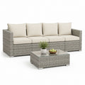 Set divano da giardino 4 posti con tavolino rettangolare grigio in rattan PE e vetro 270 x 75 x 70 cm