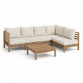 Set divano angolare da giardino 5 posti con tavolino beige e legno massello di acacia 280 x 210 x 75 cm