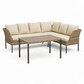 Set divano da giardino angolare 3 pezzi beige in polyrattan PE con tavolino rettangolare 210 x 210 cm