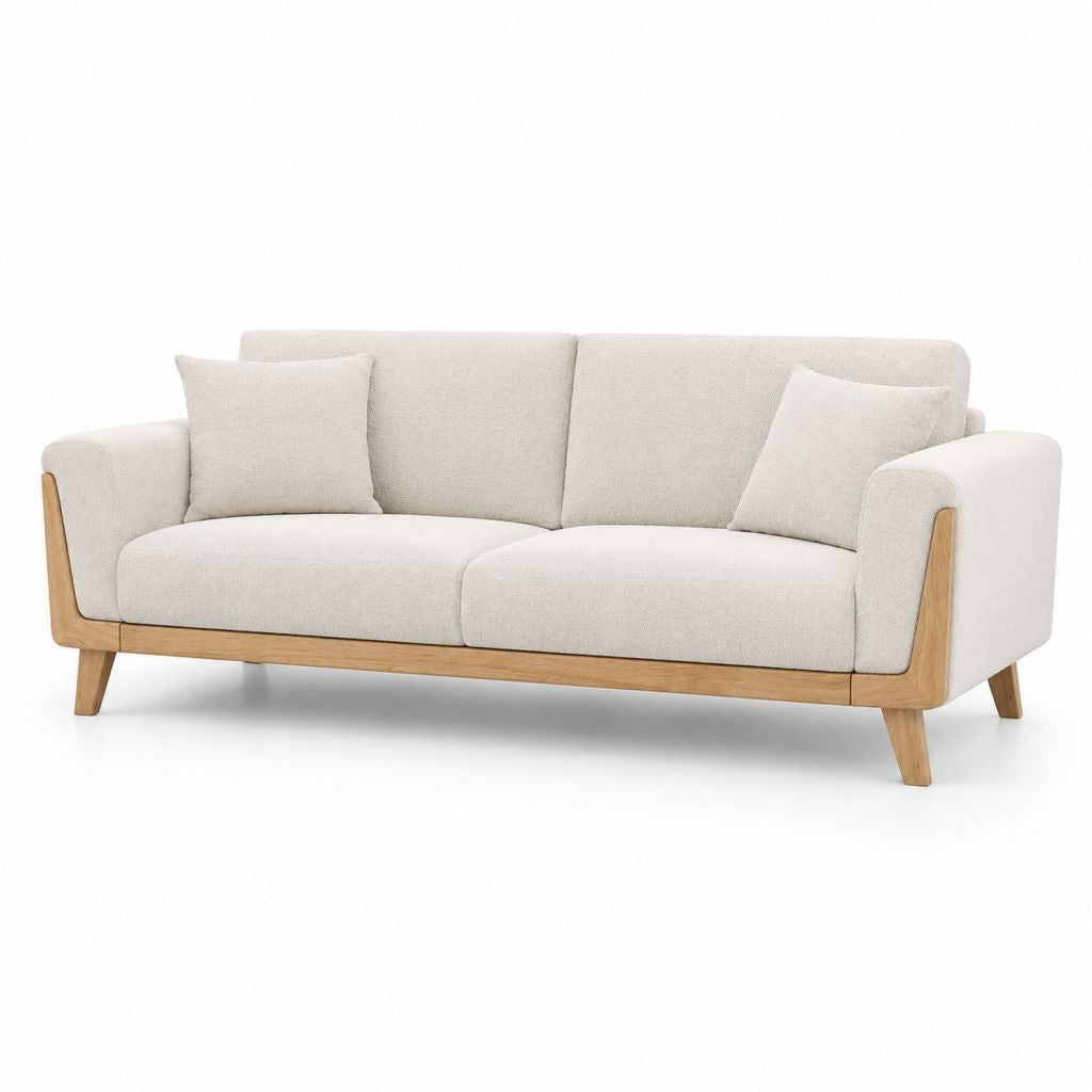 Divano 3 posti avorio in poliestere con struttura in legno massello 220 x 90 x 85 cm