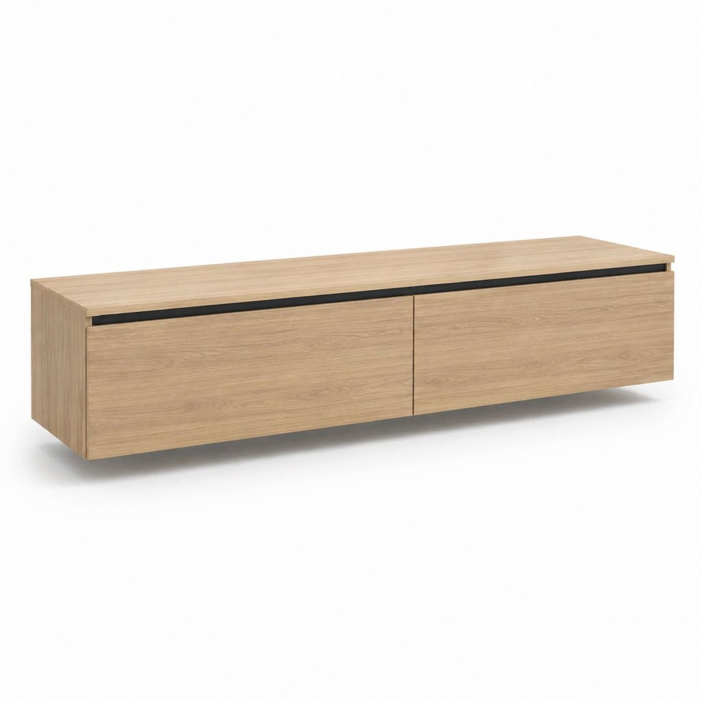 Mobile TV sospeso rovere chiaro in pannello truciolare rettangolare con 2 ante 180 x 40 x 40 cm