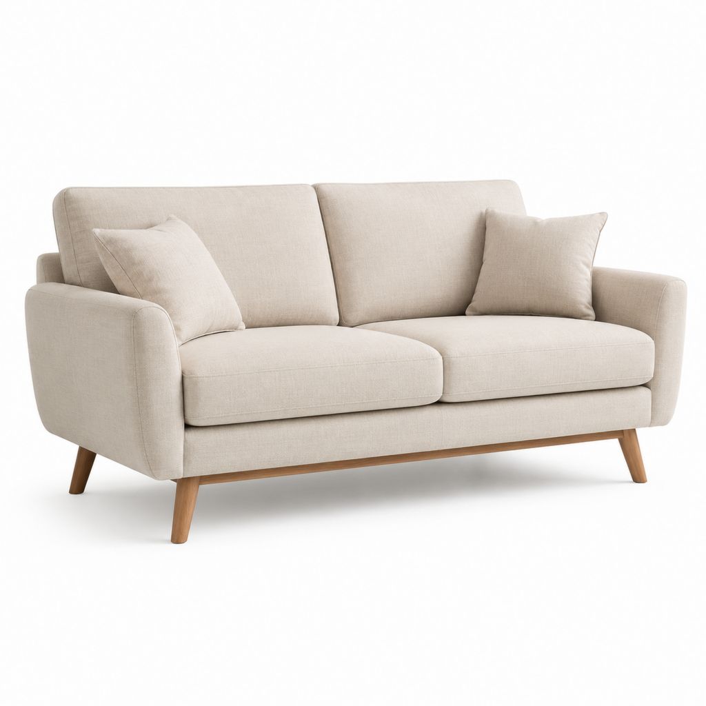 Divano 2 posti beige in poliestere con piedi in legno 180 x 85 x 85 cm